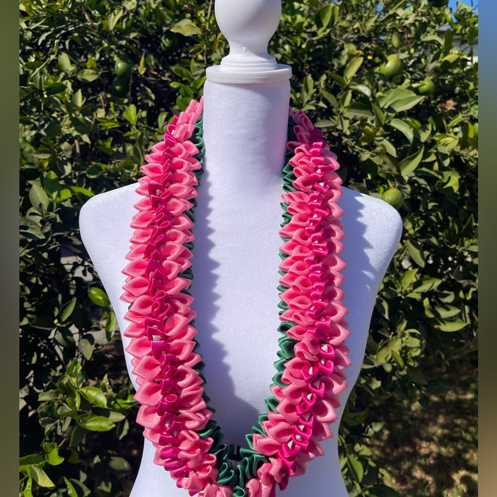 Handmade Leis- Orchids hot pink and green 40 inch